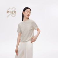 鄂尔多斯1980 24春夏新品精纺圆领双提短袖侧抽绳女轻薄针织衫 乳白 1