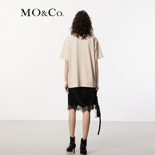 MO&Co.【抗菌防螨】免子印花圆领短袖宽松纯棉T恤上衣上装 米杏色 S/160