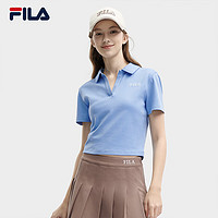 FILA 斐乐女子针织短袖POLO衫2024夏季时尚休闲纯棉上衣 云山蓝-BU 175/92A/XL