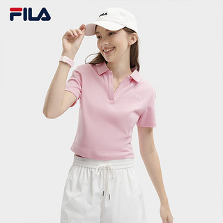 FILA 斐乐女子针织短袖POLO衫2024夏季时尚休闲纯棉上衣 娇羞粉-PK 175/92A/XL