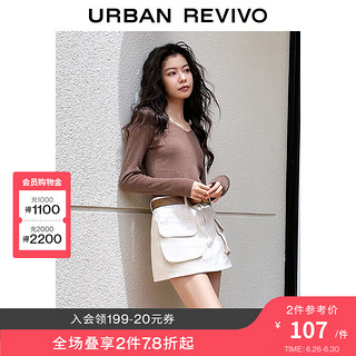 UR秋冬女装时尚休闲百搭V领紧身小小织针织衫UWB930009 卡其 XS