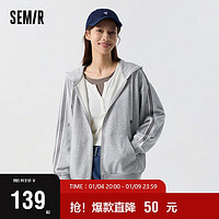 森马（Semir）外套女复古学院风宽松连帽夹克2024春季109124108002 摩登花灰-中花灰00510 L