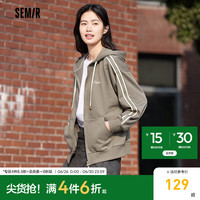 森马（Semir）[陈都灵同款]外套女休闲通勤夹克2024春新款刺绣撞色卫衣女 冷咖棕-咖啡A51215 170/92A/XL