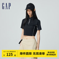Gap女装2024夏季新款弹力半拉链logo小立领短款短袖T恤上衣876152
