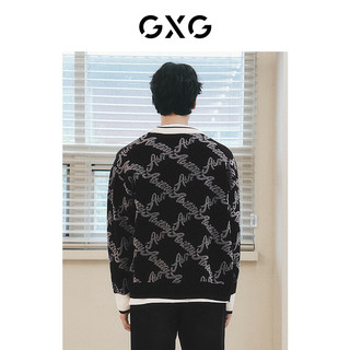GXG男装 暗纹提花领口撞色柔软雪尼尔针织开衫毛衣 2023秋季 黑色 1
