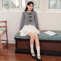 乐町蝴蝶结毛针织衫女装圆领正肩千金风内搭灰色毛衣 灰色 M