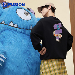 FILA  FUSION斐乐潮牌卫衣宽松男女2024套头卫衣 正黑色-BK 180/100A/XL