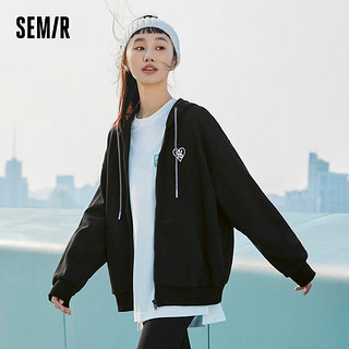 森马（Semir）外套女连帽刺绣上衣宽松落肩慵懒简约风春季女士休闲夹克百搭 黑色90001 180/100A/XXXL