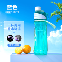 施密特（Simita）喷雾水杯塑料杯户外运动水杯便携夏季儿童上学用Tritan 蓝色650ml 蓝色【直饮+喷雾】 650ml