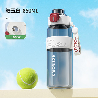 简约大容量双饮吸管塑料杯运动健身学生水杯户外便携专用随身杯 白色双饮口(杯套款) 800ml
