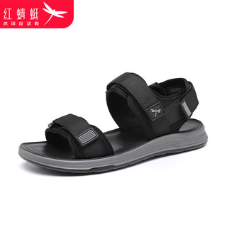 红蜻蜓 RED DRAGONFLY凉鞋男软底透气沙滩鞋子男士外穿罗马凉拖鞋C0200030-1全黑