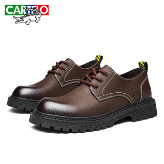 卡帝乐鳄鱼（CARTELO）英伦大头皮鞋男商务休闲男士皮鞋厚底增高鞋9789 棕色 41