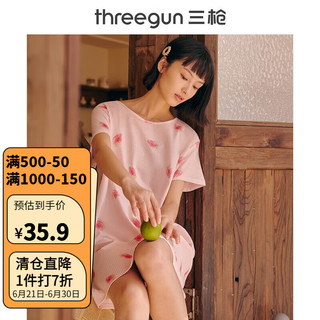 三枪（THREEGUN）睡裙女春夏纯棉新疆棉印花甜美宽松短袖睡衣家居裙夏季薄款
