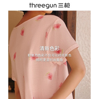 三枪（THREEGUN）睡裙女春夏纯棉新疆棉印花甜美宽松短袖睡衣家居裙夏季薄款