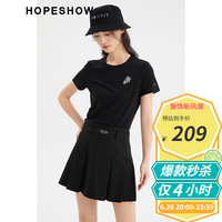 红袖商场同款高腰百褶裙夏季新款女装金属标双腰头高级小众显瘦A字裙 黑050