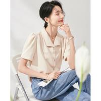 2024夏季时尚宽松纯色衬衣简约气质透气翻领薄款短袖衬衫女