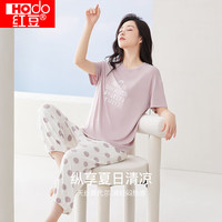 红豆（hongdou）睡衣女夏季莫代尔圆领短袖套装印花外穿家居服C2-02粉紫色1
