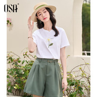 欧莎（OSA）夏季2024年小雏菊绣花短袖T恤女别致绝美休闲打底上衣 白色 XS