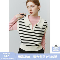 范思蓝恩22FS4449条纹针织马甲女秋冬外搭叠穿毛衣背心 白色 M
