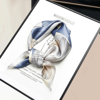 上海故事真丝丝巾女春夏100%桑蚕丝小方巾披肩英伦风母亲节丝巾 北欧条纹 米蓝