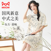 猫人国风旗袍女士睡衣女棉氨睡裙夏季轻薄透气家居服温柔气质短袖
