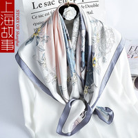上海故事妇女节真丝丝巾女士桑印花蚕丝围巾百搭大方巾 亭轩浅粉灰