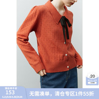 范思蓝恩22FS4072法式软糯风毛衣女秋冬蝴蝶结飘带针织衫 落日橘 XS