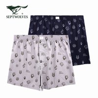 七匹狼男士内裤男平角阿罗裤纯棉宽松夏季薄款短裤2条装 07159 藏青+浅灰 XXL XXL(腰围2.6-2.7尺/140-160斤)