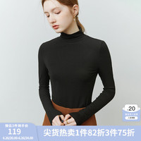 FANSILANEN范思蓝恩22FS4378亲肤软糯半高领修身打底衫女秋冬内搭长袖针织衫 黑色 XL