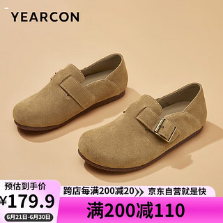 YEARCON 意尔康 女鞋一脚蹬圆头秋季圆头平底小众勃肯鞋女单鞋 26790W 杏色 36