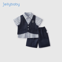 JELLYBABY儿童套装夏装2024宝宝绅士衣服男幼童帅气童装男童夏季三件套 宝蓝 130CM