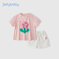 JELLYBABYjellybaby女孩短袖衣服夏装薄款儿童甜美两件套5女童2024套装 粉色 110CM