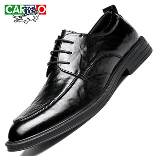 卡帝乐鳄鱼（CARTELO）英伦男士皮鞋商务休闲鞋透气软牛皮低帮德比鞋皮鞋男9928黑色44