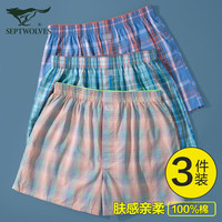 七匹狼阿罗裤纯棉男式内裤睡裤男家居裤全棉可外穿3件装A6470 L L(腰围2.1-2.2尺/100-120斤)