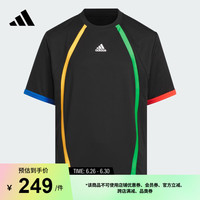 adidas休闲撞色上衣圆领短袖T恤男大童儿童夏季阿迪达斯轻运动 黑色 1