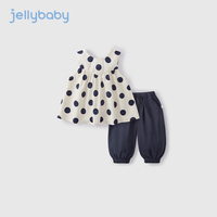 JELLYBABY女童波点套装夏季中小童纯棉夏装宝宝背心衣服夏款儿童洋气两件套 杏色 120CM