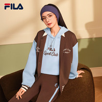 FILA斐乐【杨幂同款】女士针织长袖外套2024春季新款复古宽松棒球服 酪干褐-BN 1