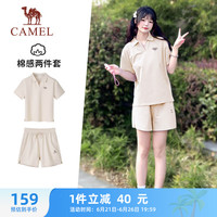 骆驼(CAMEL)棉感舒适两件套装女短袖短裤运动服 J24BAVL4015