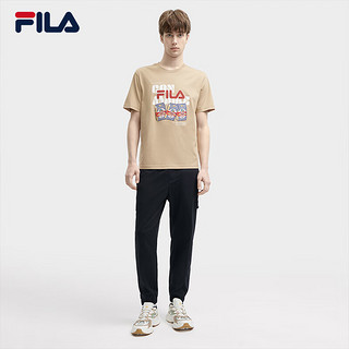 FILA 斐乐官方男装针织长裤2024夏季新款时尚舒适休闲收口运动长裤男 正黑色-BK 1