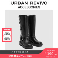 URBAN REVIVO秋冬新款女士时尚复古粗跟骑士靴UAWS30045