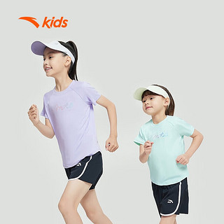 安踏儿童女童短袖T恤衫夏季女大童速干衣跑步服运动上衣A362425102 冷凝紫-3 101