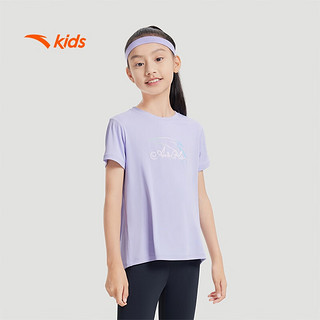 安踏儿童女童短袖T恤衫夏季女大童速干衣跑步服运动上衣A362427107 7107冷凝紫-4 120