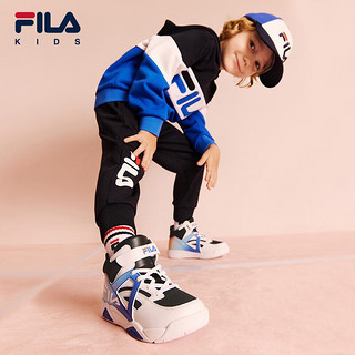 FILA斐乐童鞋儿童运动鞋小童魔术贴保暖防滑篮球鞋 黑色/斐乐白-QBW 30码/内长18.5cm