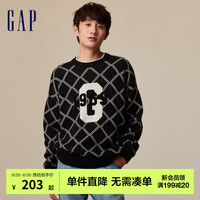 Gap男女装秋冬2023新款LOGO宽松廓形落肩针织衫718680时尚毛衣 黑色 170/84A(XXS)