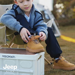 Jeep 吉普 DAPHNE 达芙妮 儿童马丁靴2023年宝宝新款英伦风真皮软底短靴加绒二棉童鞋