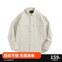 太平鸟男装 秋季新款休闲衬衫男士上衣B1CHD1414 米白