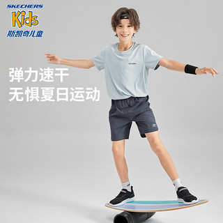 Skechers斯凯奇夏季童装儿童裤子休闲男童女童梭织运动短裤P223K037 奥德赛灰/026R XL