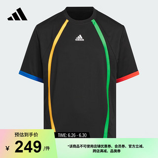 adidas休闲撞色上衣圆领短袖T恤男大童儿童夏季阿迪达斯轻运动 黑色 110CM