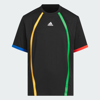 adidas休闲撞色上衣圆领短袖T恤男大童儿童夏季阿迪达斯轻运动 黑色 116CM