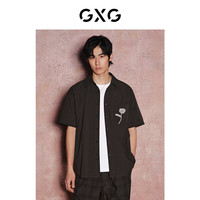 GXG男装休闲复古翻领短袖衬衫男士上衣24夏新 深咖色 1